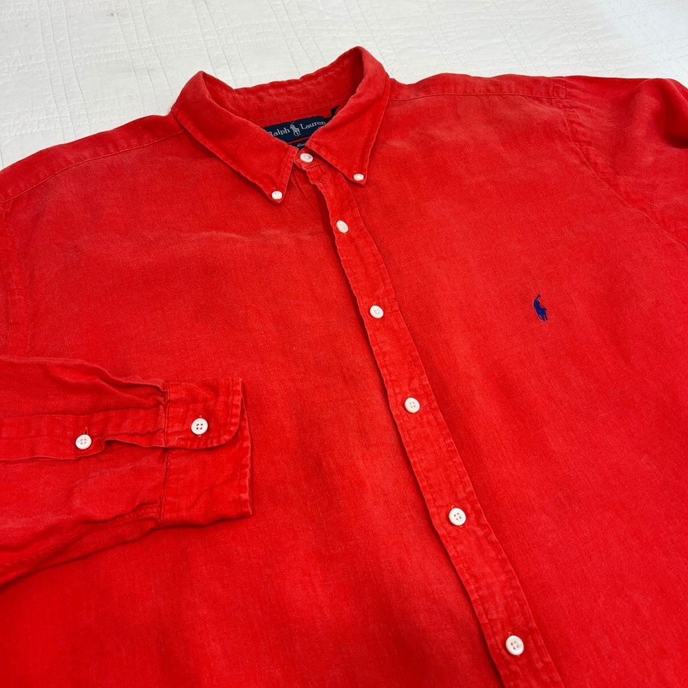 Polo Ralph Lauren Red 100% Linen Shirt Mens 3XLT Classic Fit Long Sleeve Pony